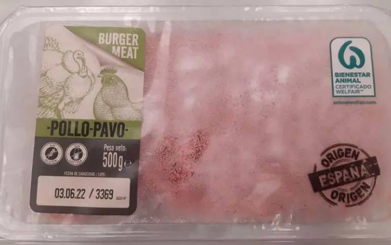 Imagen de la carne con salmonela. Foto: Aesan