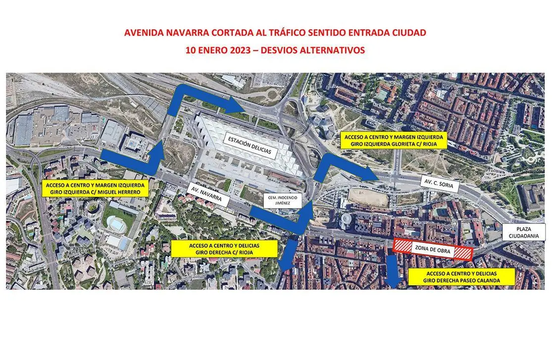 Mapa de c&oacute;mo afectar&aacute;n las obras de la avenida de Navarra al tr&aacute;fico de la ciudad