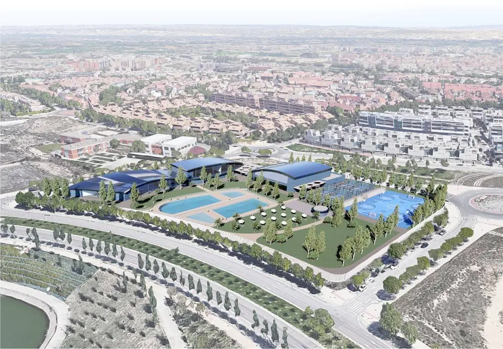 Imagen del polideportivo con piscinas que proyecto el Partido Popular para el distrito Sur