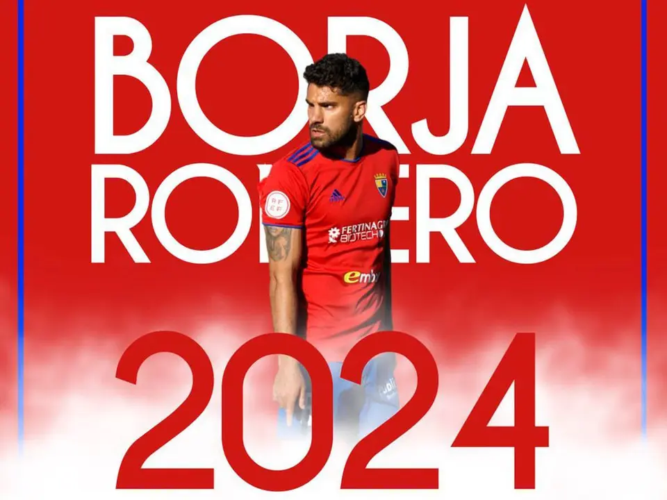 Cartel que anuncia la renovaci&oacute;n de Borja Romero con el Teruel hasta 2024