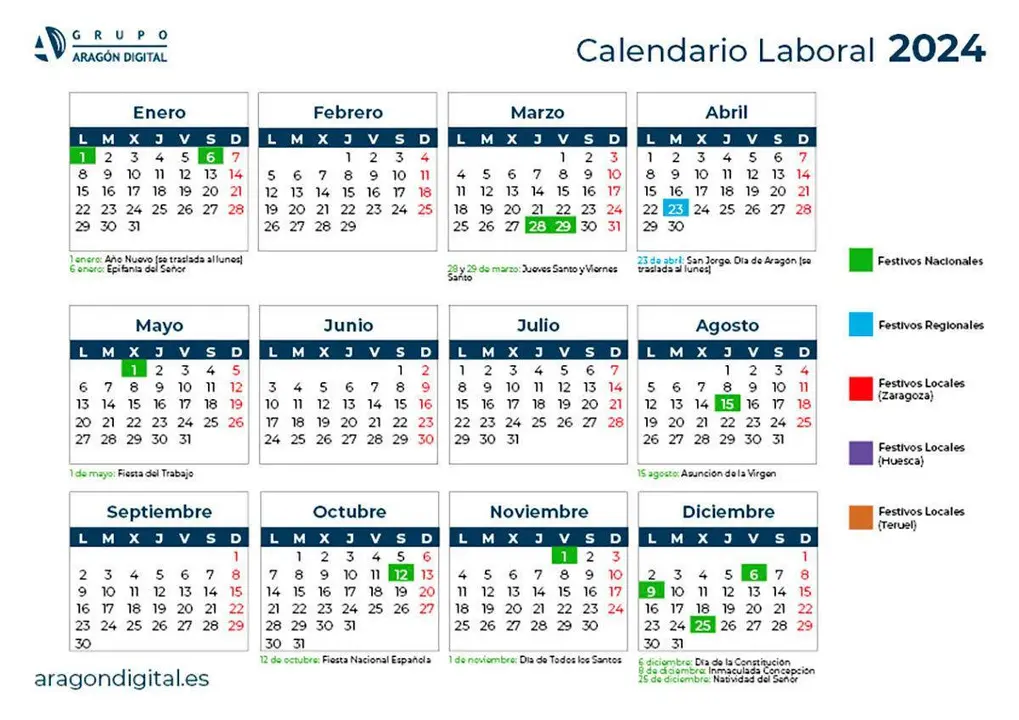 calendario laboral 2024 arag&oacute;n
