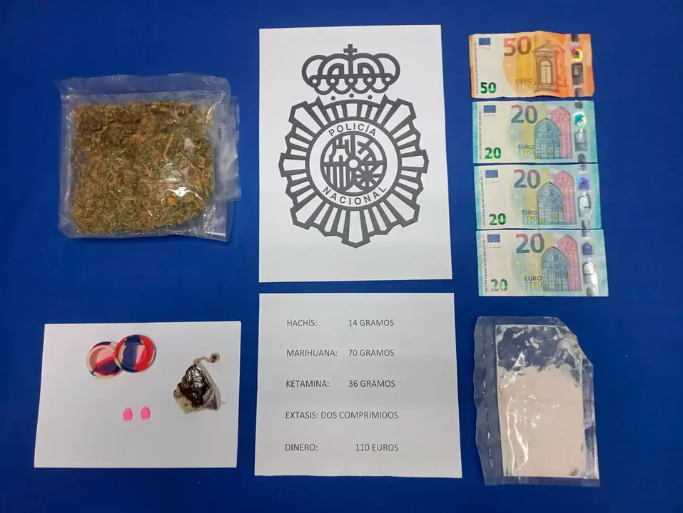 Los agentes incautaron 14 gramos de speed, 36 de ketamina, 70 de marihuana y 13 gramos de hach&iacute;s en Huesca