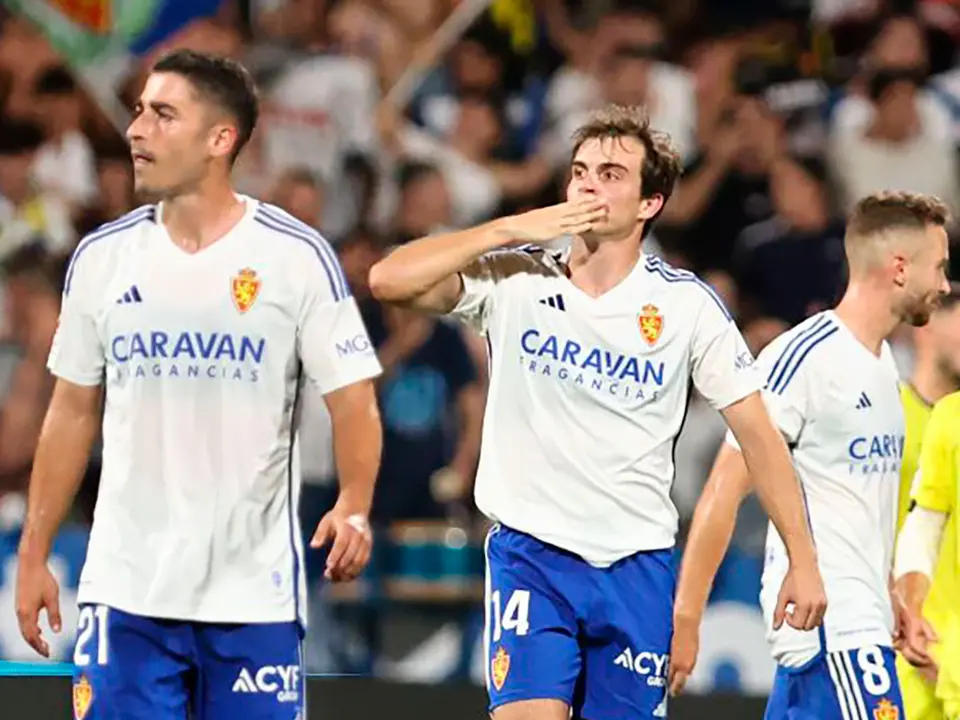 Francho celebra el 2-0 ante el Villarreal B