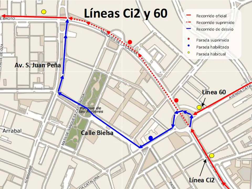 Cortes tr&aacute;fico bus Marqu&eacute;s de la Cadena obras asfaltado