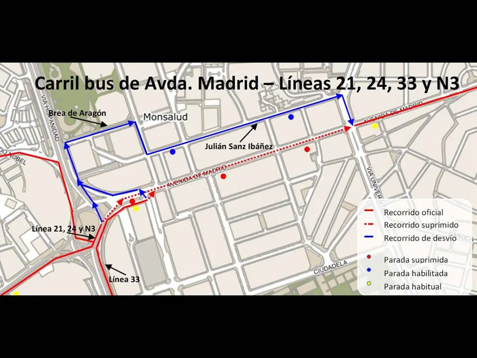 Las l&iacute;neas de autob&uacute;s estar&aacute;n desviadas hasta el viernes