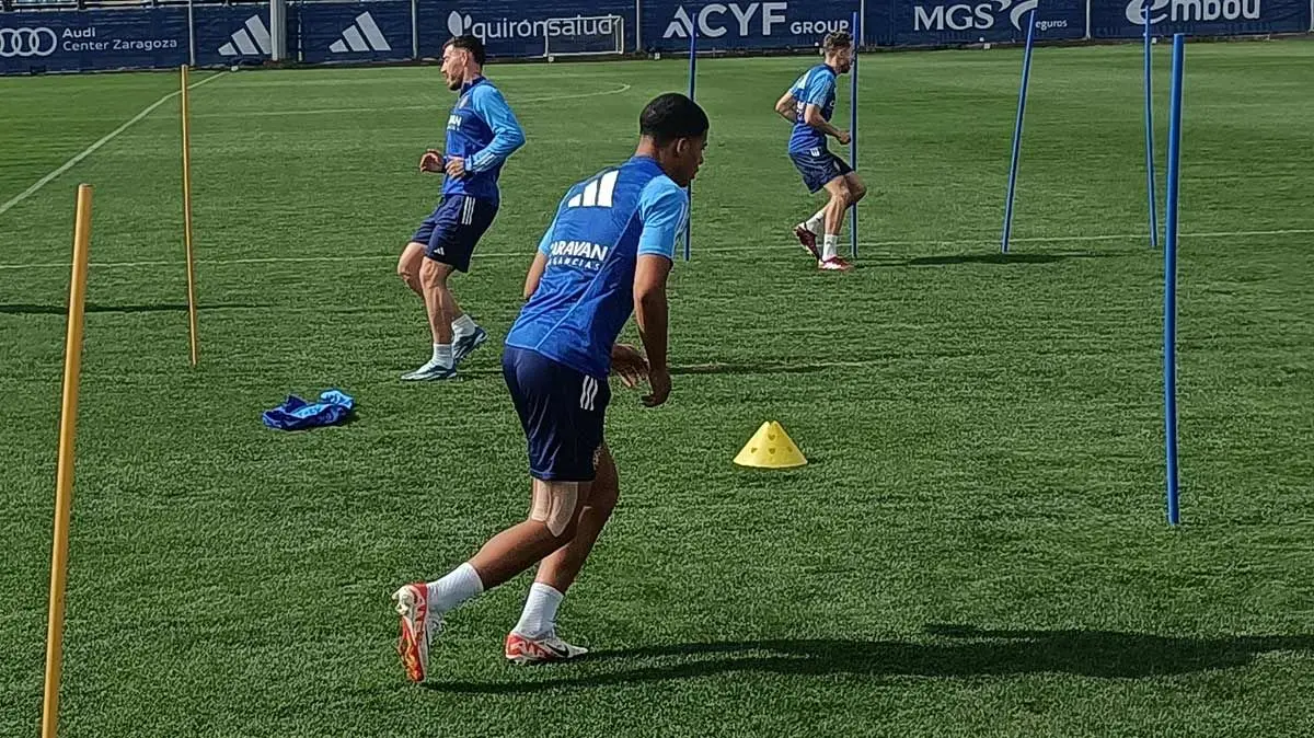 Imagen del vendaje que ha llevado Santiago Mouri&ntilde;o en el entrenamiento de este jueves