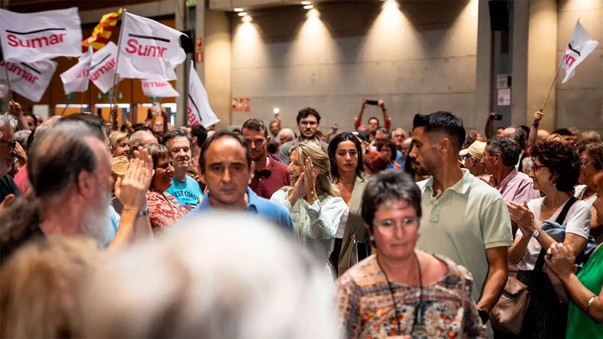 Yolanda D&iacute;az durante su &uacute;ltima visita a Zaragoza. Foto: Sumar