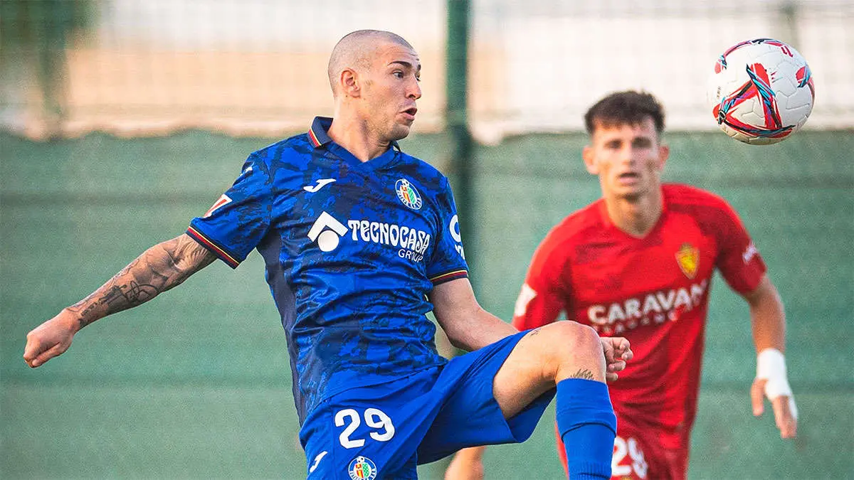 Jordi Mart&iacute;n en el amistoso contra el Real Zaragoza de este mes. Foto: Getafe CF
