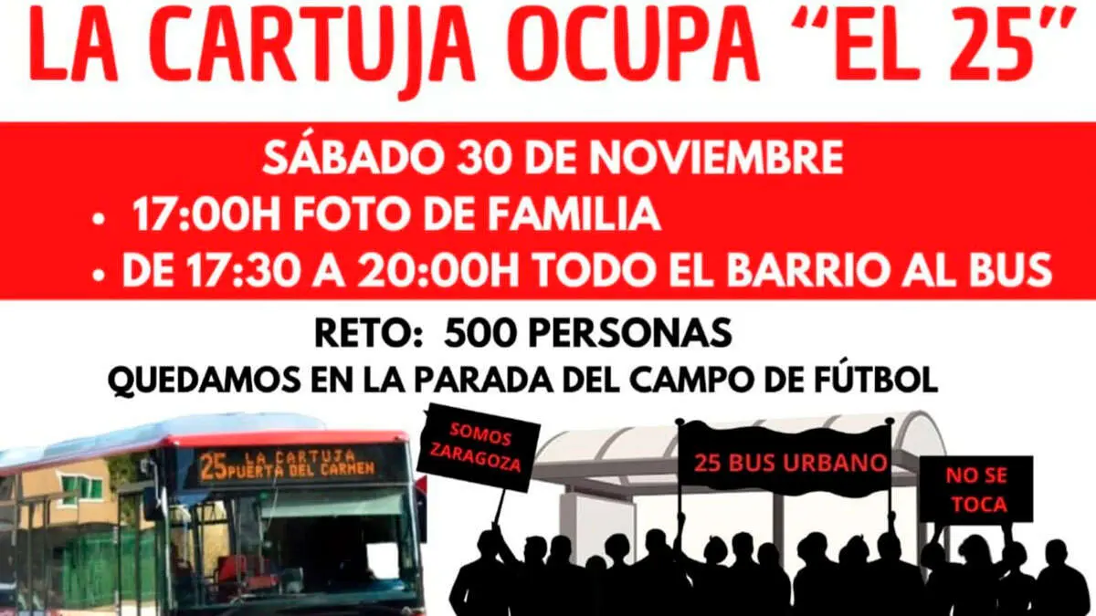 Bajo el lema "El 25 no se toca", los vecinos han sido convocados en la parada del campo de f&uacute;tbol de La Cartuja Baja el pr&oacute;ximo s&aacute;bado, 30 de noviembre a las 17.00 horas