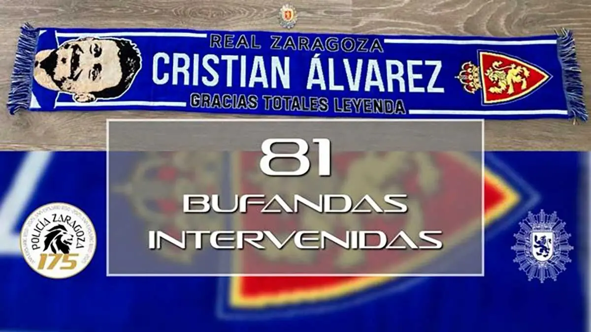 La Polic&iacute;a Local intervino el pasado domingo 81 bufandas del Real Zaragoza puestas a la venta en algunos puestos ambulantes en los aleda&ntilde;os de La Romareda.