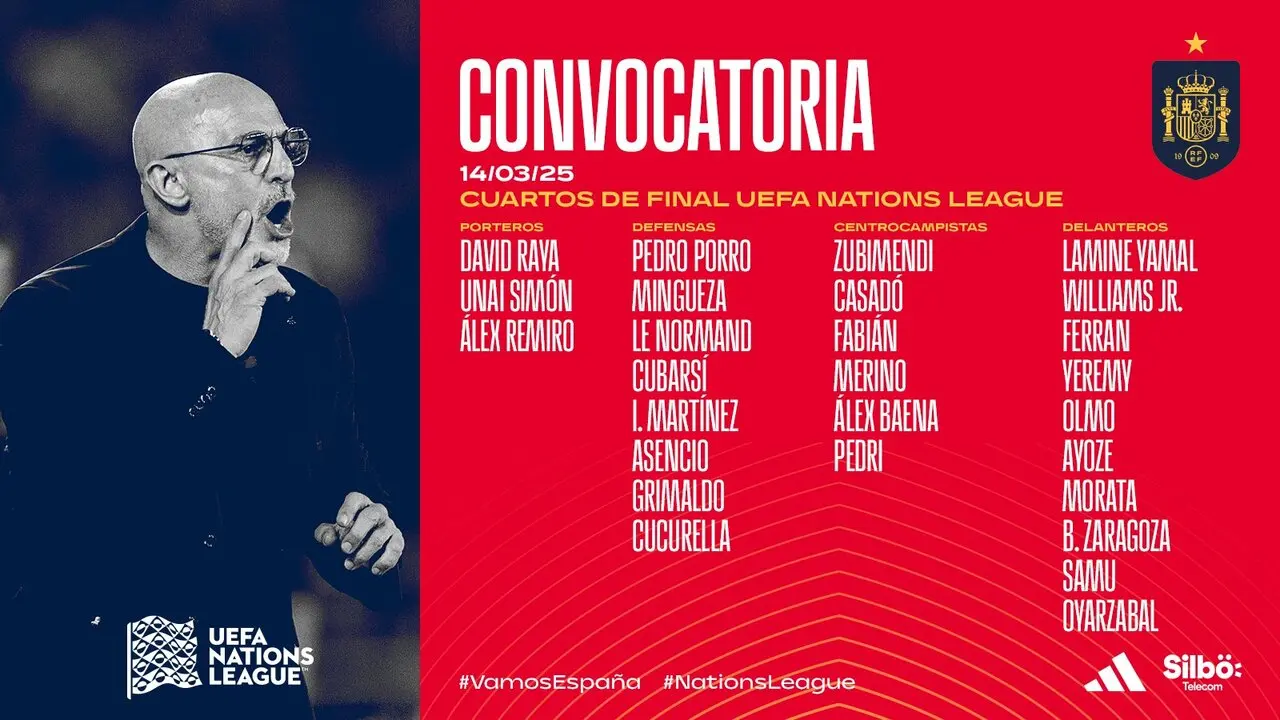 Los 27 elegidos por De La Fuente para los duelos ante Holanda. Foto: Selecci&oacute;n Espa&ntilde;ola de F&uacute;tbol.