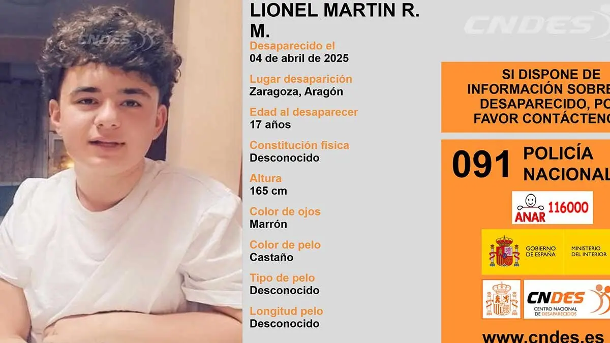 Desaparecido un menor de edad de 17 a&ntilde;os en Zaragoza.