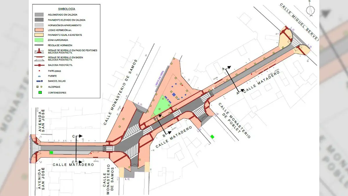 En la primera fase de la obra, los trabajos se centrar&aacute;n en el tramo de la calle Matadero comprendido entre las intersecciones de dicha v&iacute;a con las calles Miguel Servet y Monasterio de Poblet