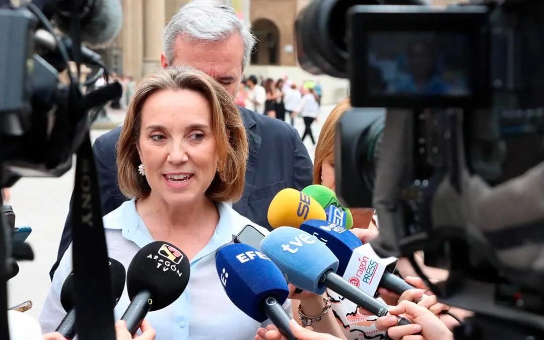 La secretaria general del PP, Cuca Gamarra, este martes en Zaragoza. Foto: PP Arag&oacute;n