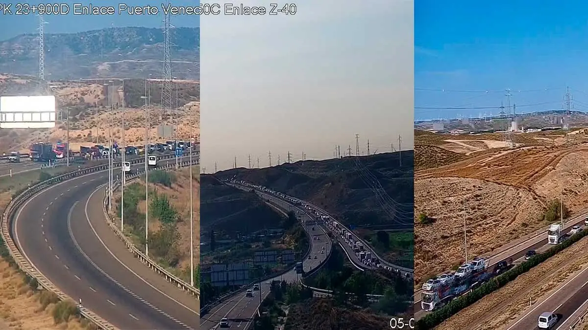 Varias c&aacute;maras de la DGT han captado las retenciones de hasta dos kil&oacute;metros en la Z-40 cerca de Puerto Venecia.