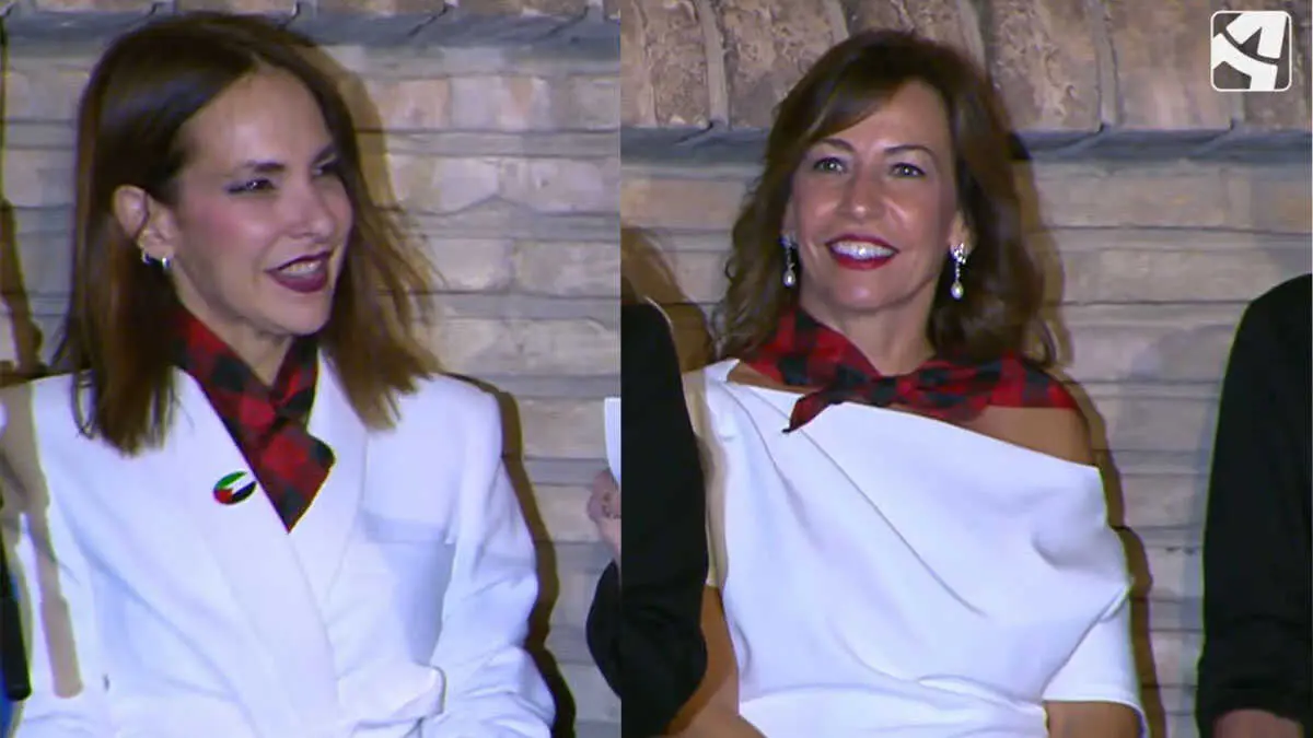 La directora Paula Ortiz y la alcaldesa de Zaragoza, Natalia Chueca, durante el Preg&oacute;n. Imagen de Arag&oacute;n TV