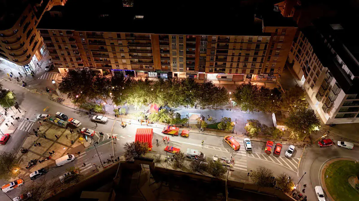 La plaza Santa Clara, la noche tras el desalojo. Foto: Ayuntamiento de Huesca