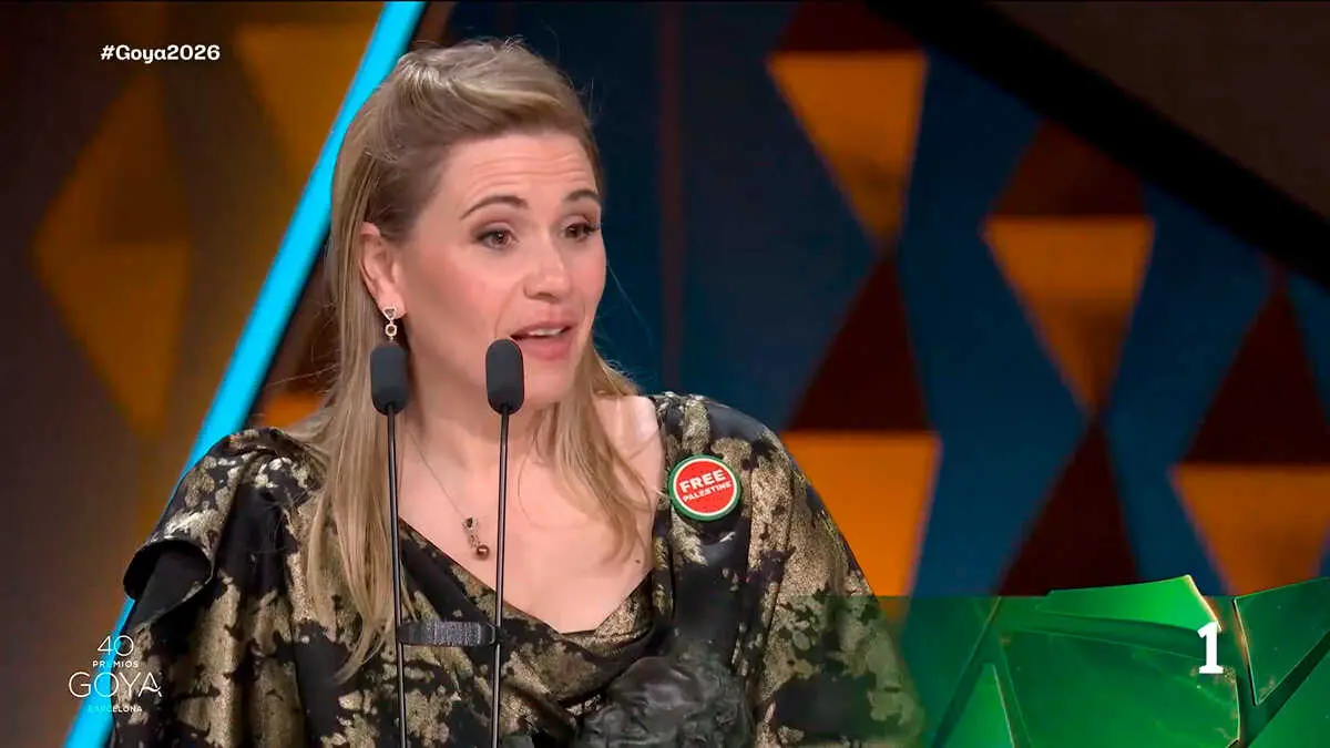 Yasmina Praderas recibiendo el Goya. Foto: Captura X RTVE
