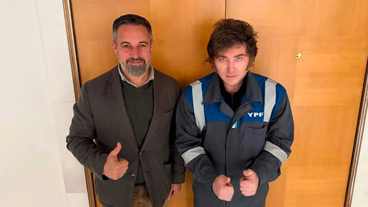 Santiago Abascal y Javier Milei en una reuni&oacute;n en Madrid | Foto de las redes sociales de Santiago Abascal