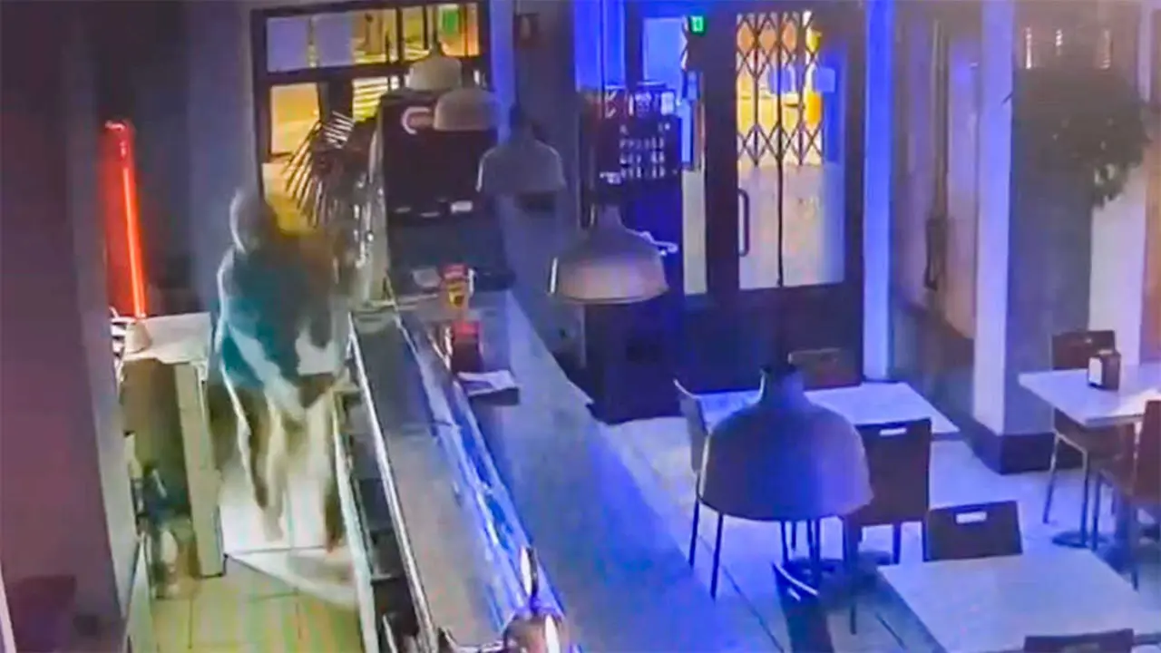 Im&aacute;genes de las c&aacute;maras de seguridad de un bar en Delicias de unos de los robos por "alcantarillazo" sucedido las &uacute;ltimas semanas. Foto: Polic&iacute;a Nacional