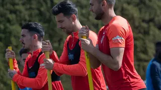 Jeremy Blasco en el entrenamiento del Huesca