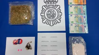 Los agentes incautaron 14 gramos de speed, 36 de ketamina, 70 de marihuana y 13 gramos de hach&iacute;s en Huesca