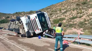 Un veh&iacute;culo articulado que transportaba cerdos ha volcado y ha colisionado con un turismo ocupado por estas cuatro personas