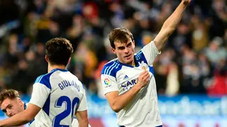 Francho celebra su gol contra el Huesca