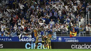 El gol de Liso fue la primera piedra para que el Real Zaragoza se llevase tres puntos del Alcoraz. Foto: LaLiga