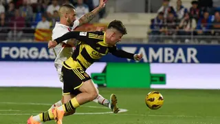 Adri&aacute;n Liso fue titular en el Huesca - Real Zaragoza y anot&oacute; el gol del empate. Foto: LaLiga