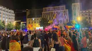 Los zaragozanos celebran la Eurocopa conquista por Espa&ntilde;a.