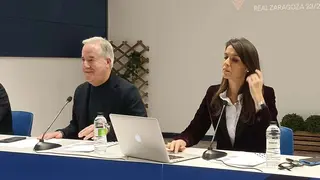 El presidente del Real Zaragoza, Jorge Mas, en una Junta General de Accionistas