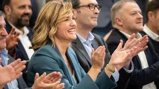 La socialista Pilar Alegr&iacute;a este s&aacute;bado en La Zaida. Foto: Alegr&iacute;a x Arag&oacute;n