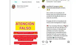 As&iacute; luce el aviso en las redes sociales de la Guardia Civil
