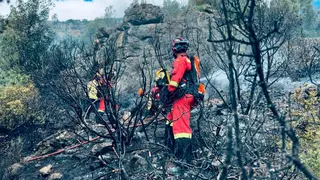 La Unidad Militar de Emergencias (UME) de Arag&oacute;n trabaja en el incendio de Tarragona desde la madrugada del martes. Foto: Ministerio Defensa.