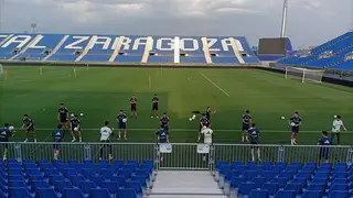 Imagen de archivo de un entrenamiento del Real Zaragoza en el Ibercaja Estadio. Foto: M.G.