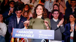Isabel D&iacute;az Ayuso en el mitin en el cine Palafox. Foto: PP Arag&oacute;n