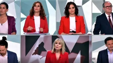 Los candidatos a las elecciones de la Comunidad de Madrid durante el debate en Televisi&oacute;n. Foto: Telemadrid