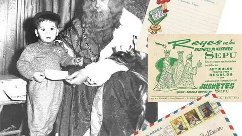 Rafael Castillejo con el Rey Gaspar y publicidad del SEPU de 1961. Montaje fotogr&aacute;fico realizado por L. Fran R&iacute;os Raffo