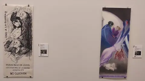 dos de los banderines de la exposici&oacute;n Goya y feminismo