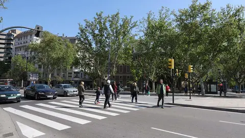 Gente cruzando por el paso de peatones en Zaragoza