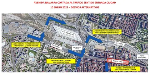 Mapa de c&oacute;mo afectar&aacute;n las obras de la avenida de Navarra al tr&aacute;fico de la ciudad