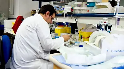 Un cient&iacute;fico toma muestras en el laboratorio