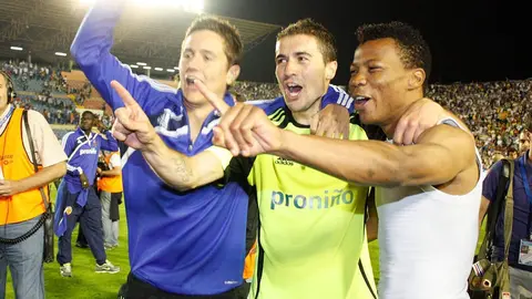 Ander Herrera, Gabi y Uche celebran la permanencia contra el Levante