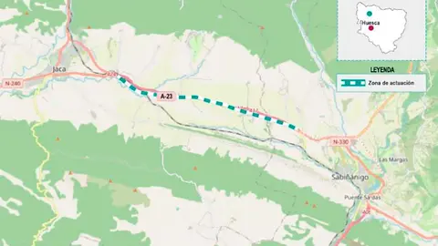 Mapa carreteras entre Sabi&ntilde;&aacute;nigo y Jaca