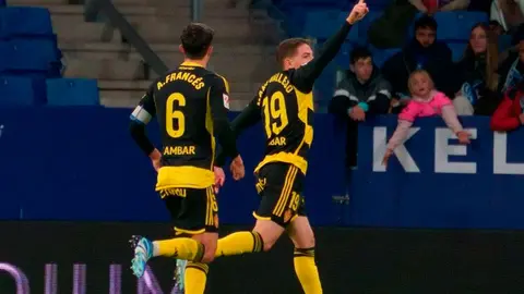 Manu Vallejo celebra el empate contra el Espanyol