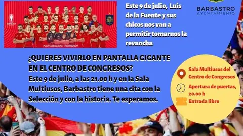 Barbastro ceder&aacute; el Sal&oacute;n de Congresos para disfrutar del Espa&ntilde;a-Francia