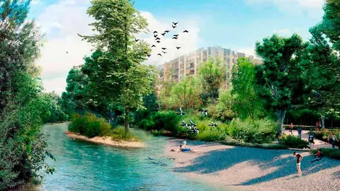 Recreaci&oacute;n de c&oacute;mo quedar&aacute; el r&iacute;o Huerva a su paso por Zaragoza