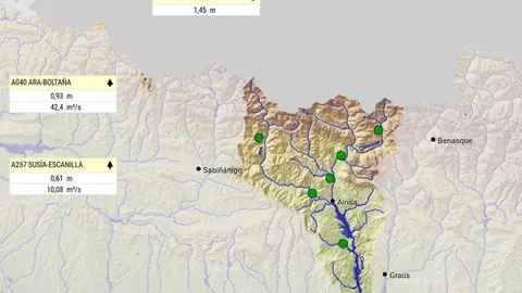 El sistema autom&aacute;tico de informaci&oacute;n hidrol&oacute;gica del Ebro refleja crecimiento en los caudales del Pirineo
