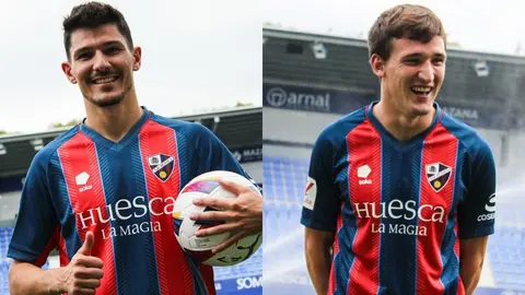 Los dos azulgranas seguir&aacute;n ligados a la entidad hasta 2026. Fotos: S.D. Huesca.